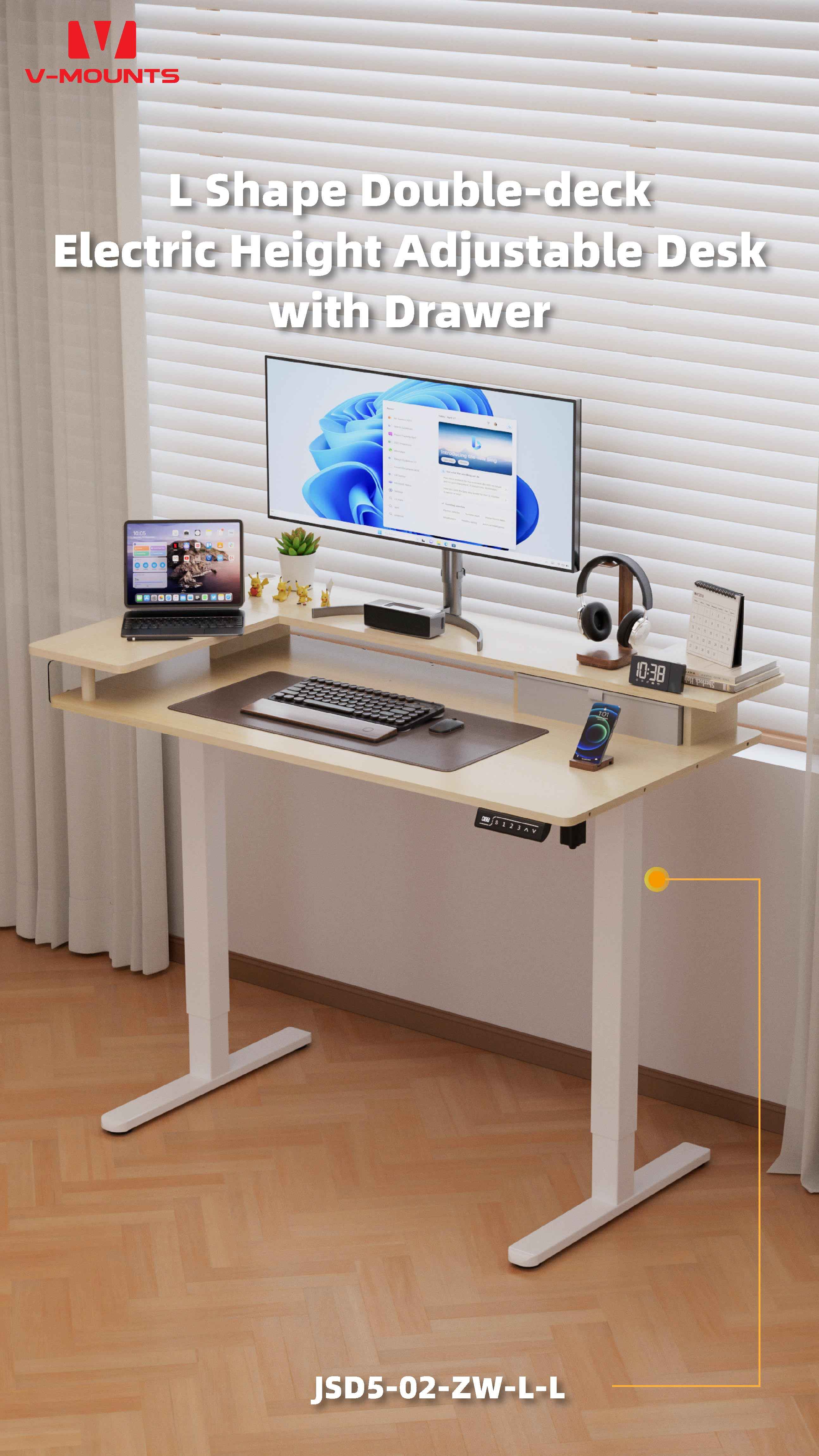 V-MOUNTS Electric Sit to Stand Desks JSD5-02-ZW-L-L