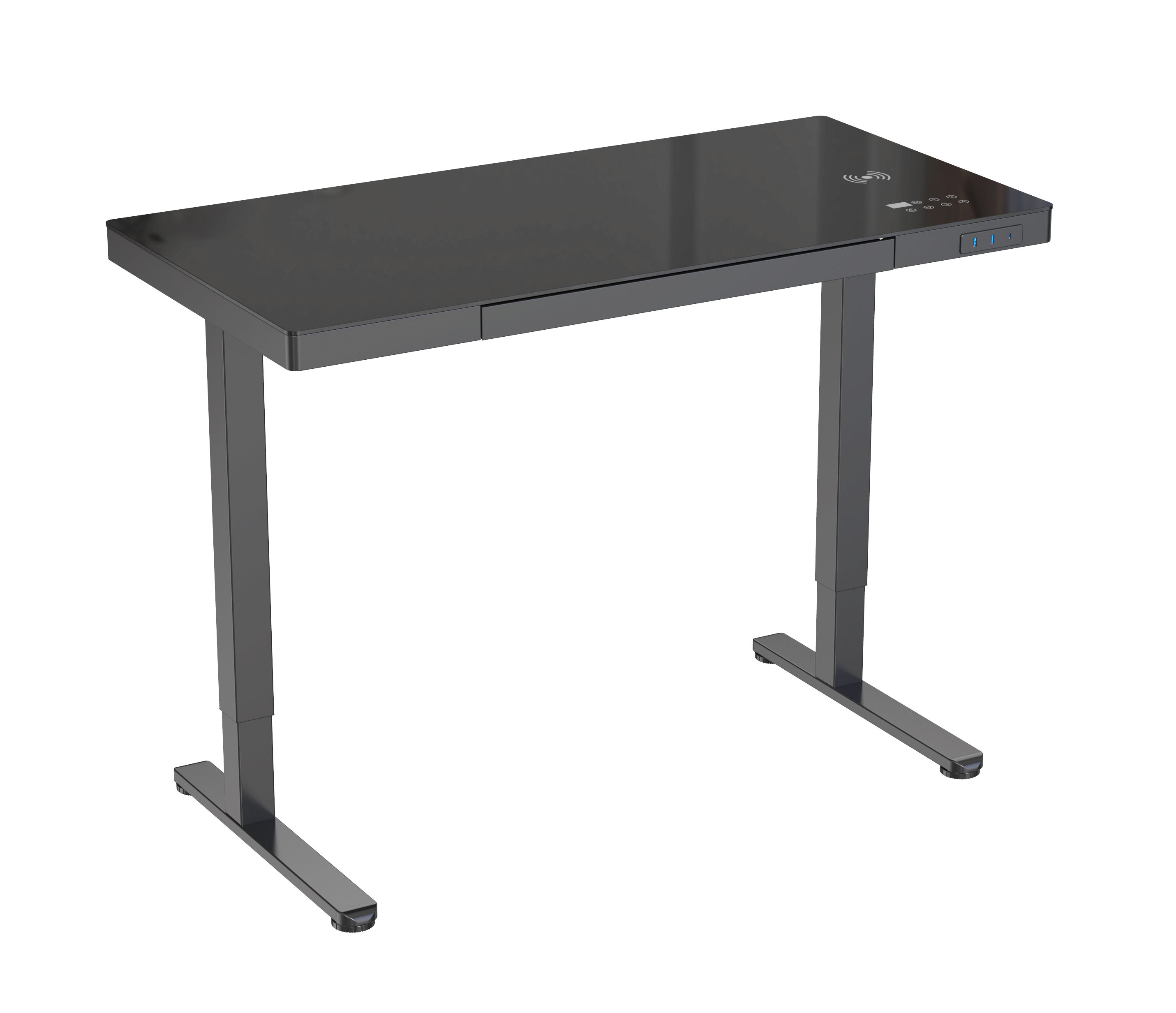 Tempered Glass Electric Standing Desk with USB Charging – V-MOUNTS JSD5-01-G7