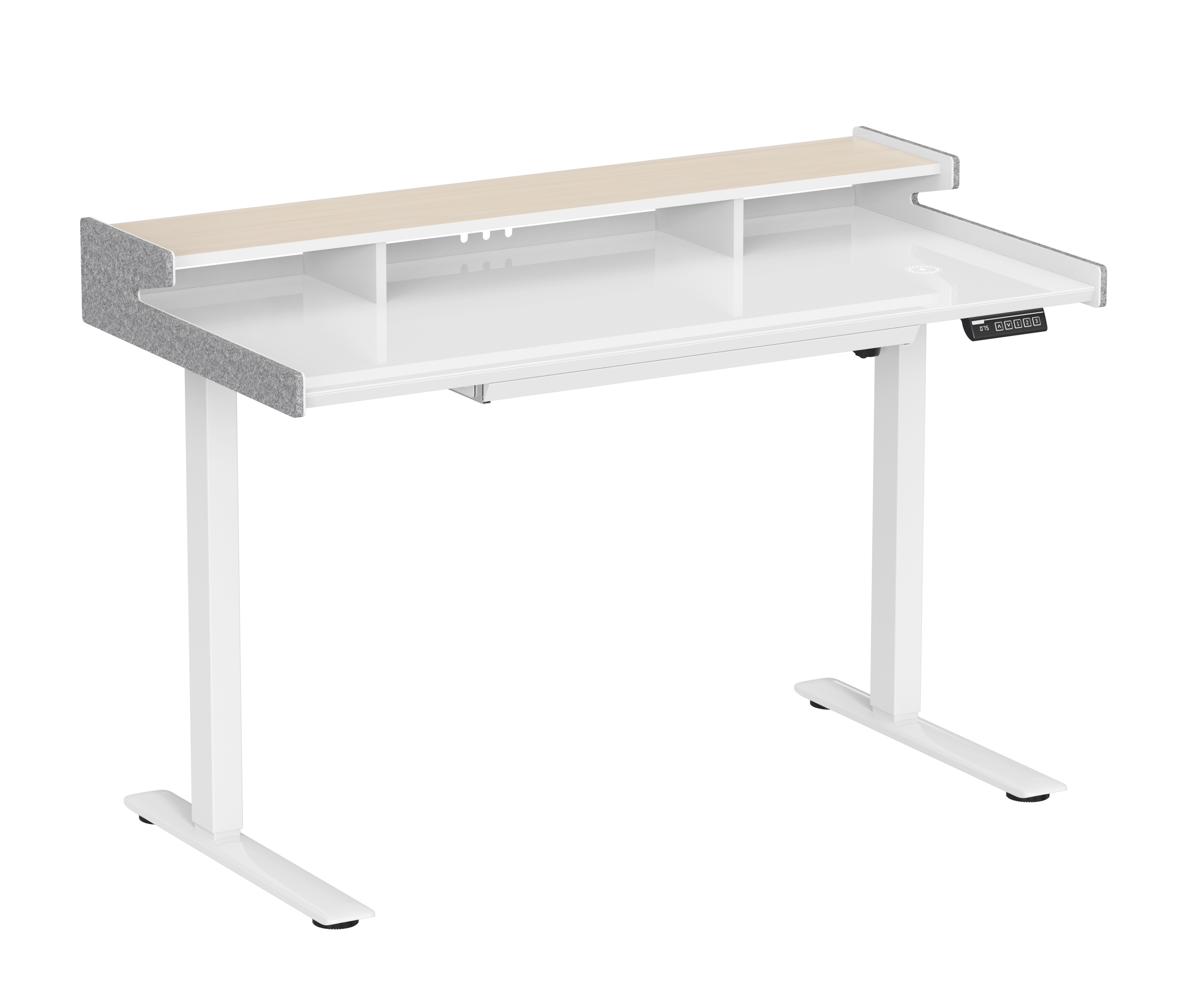 Double Deck Tempered Glass Electric Height Adjustable Desk with Storage Drawer | Wireless Charging & Memory Control V-MOUNTS JSD5-01-G5-S