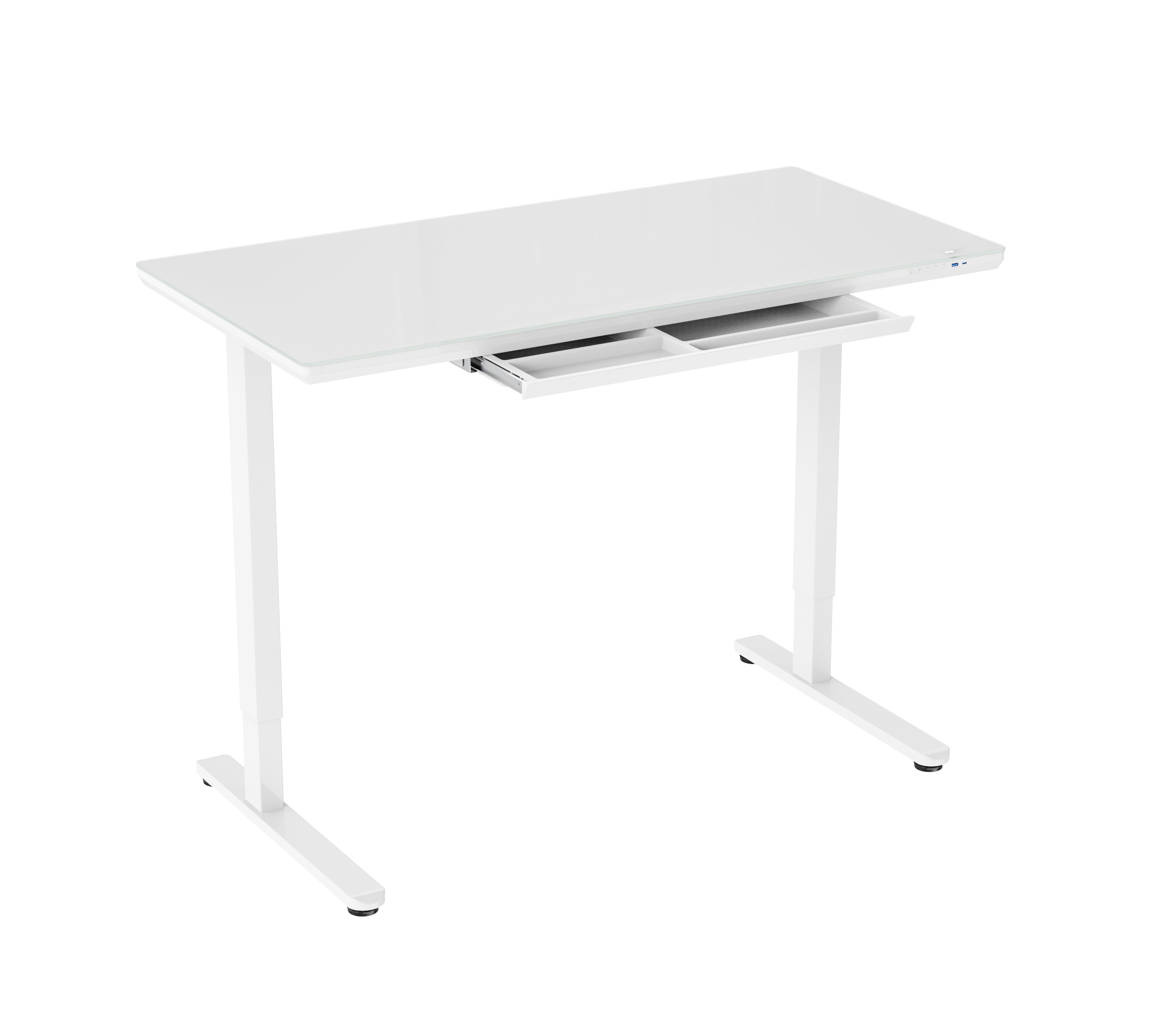 Ultra-thin Tempered Glass Electric Height Adjustable Desk with Hidden Drawer & Smart Controller V-MOUNTS JSD5-01-G6