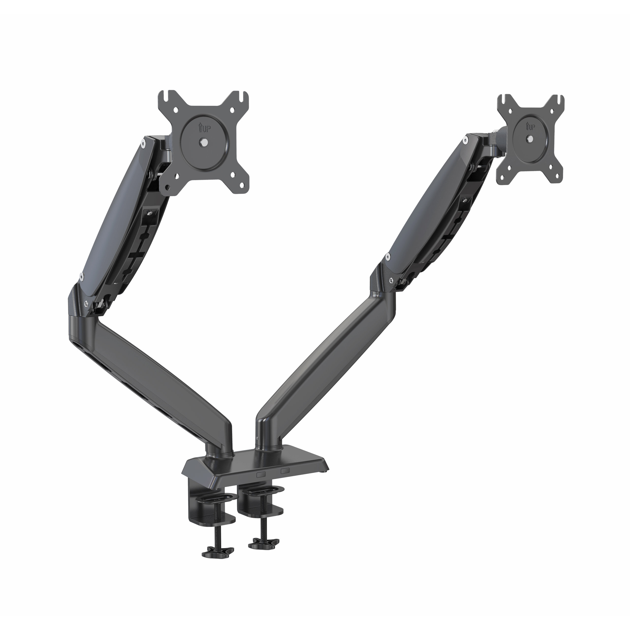 Dual Gas Spring Monitor Arm with Clamp & Grommet Mounting Options | V-MOUNTS VM-GE24Y