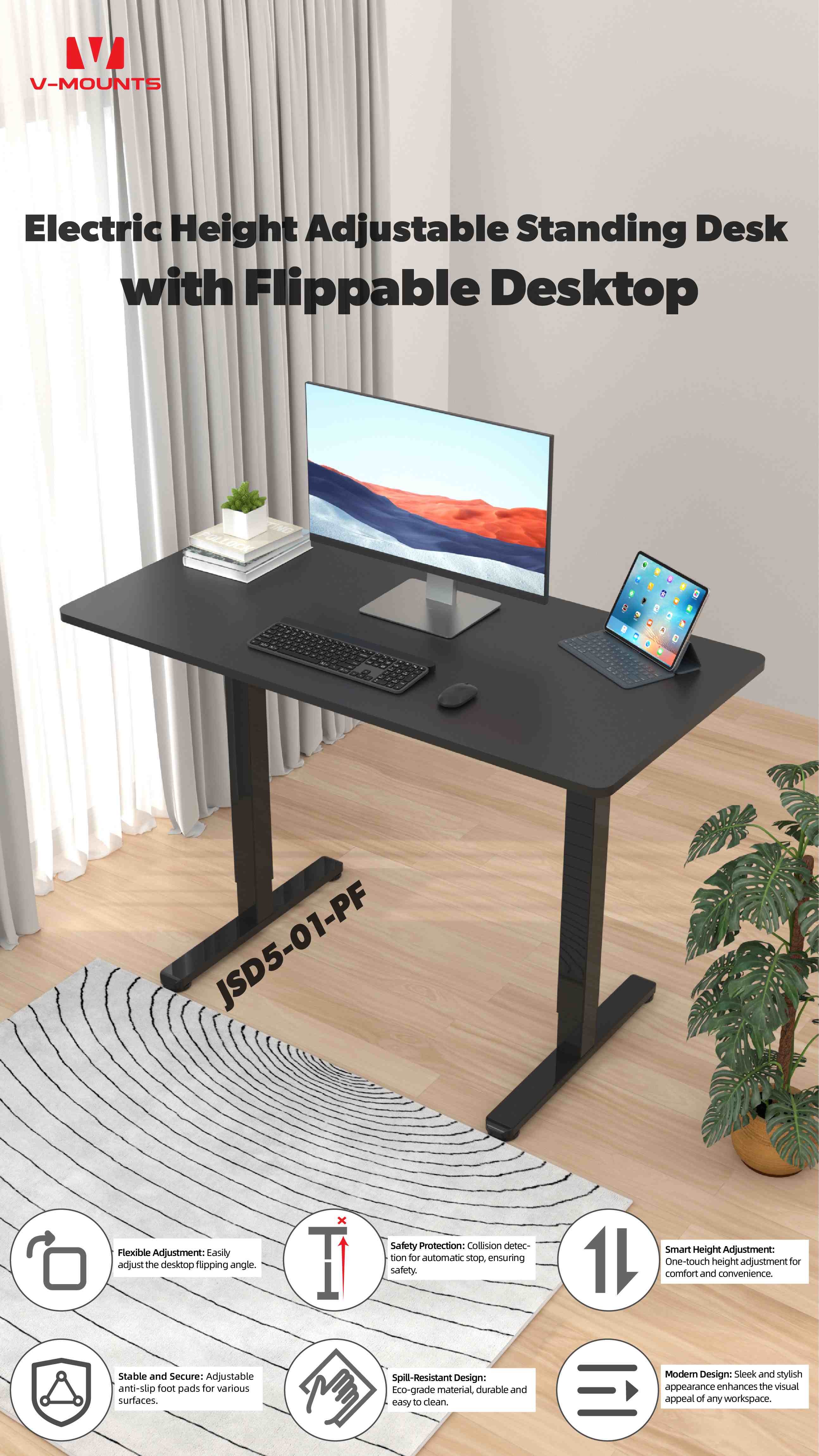 V-MOUNTS Electric Sit to Stand Desks JSD5-01-PF