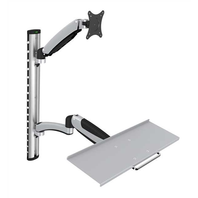 Sit-to-Stand Wall Mount Adjustable Monitor Station with Keyboard Tray – V-MOUNTS VM-WS02