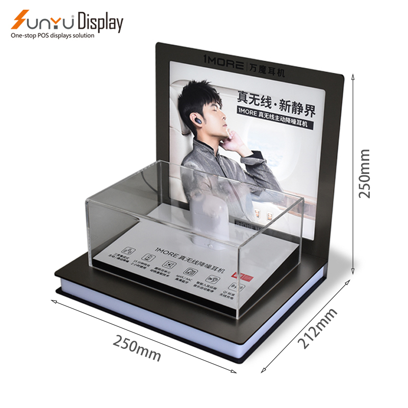 High Quality Acrylic Wireless Earbuds Display Stand With Light