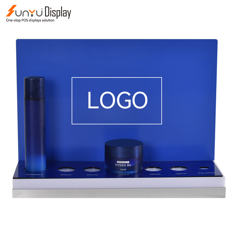 L Shape Custom Acrylic Cosmetic Display Stand With Led Light