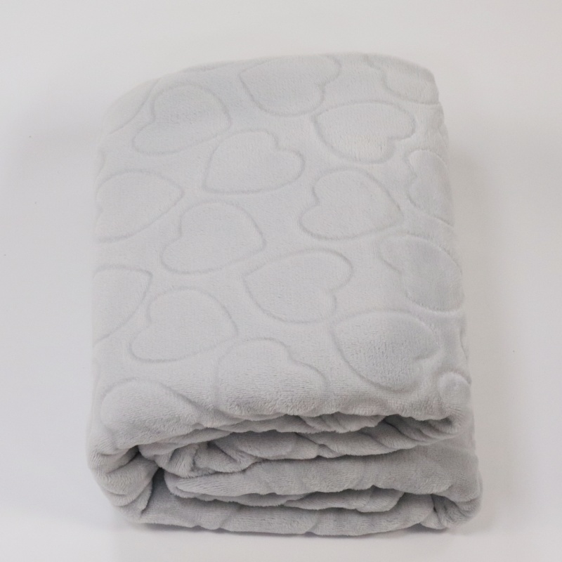 Heart Pattern Cutting Light Grey Flannel Blanket