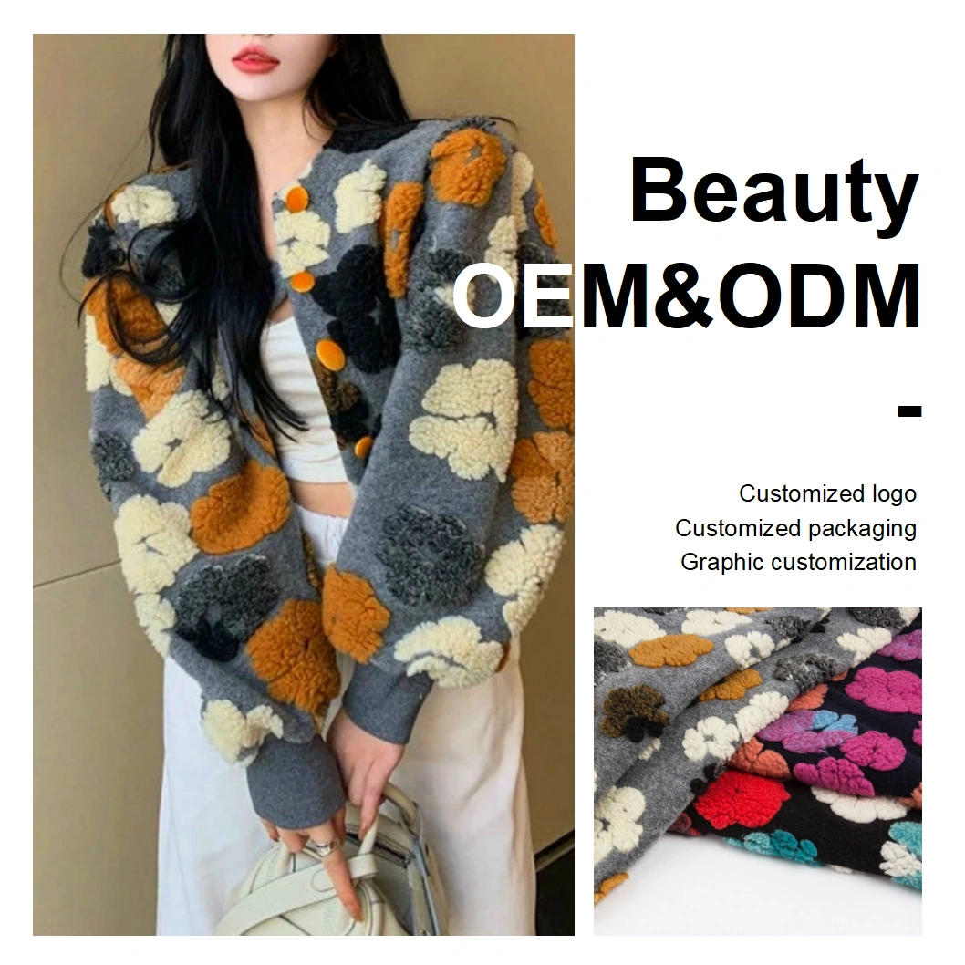 High Quality Knitted Three-dimensional Flowers Faux Lamb Wool Flower Jacquard Fabric for Clothing Coat Sofa Pillow and Bedding