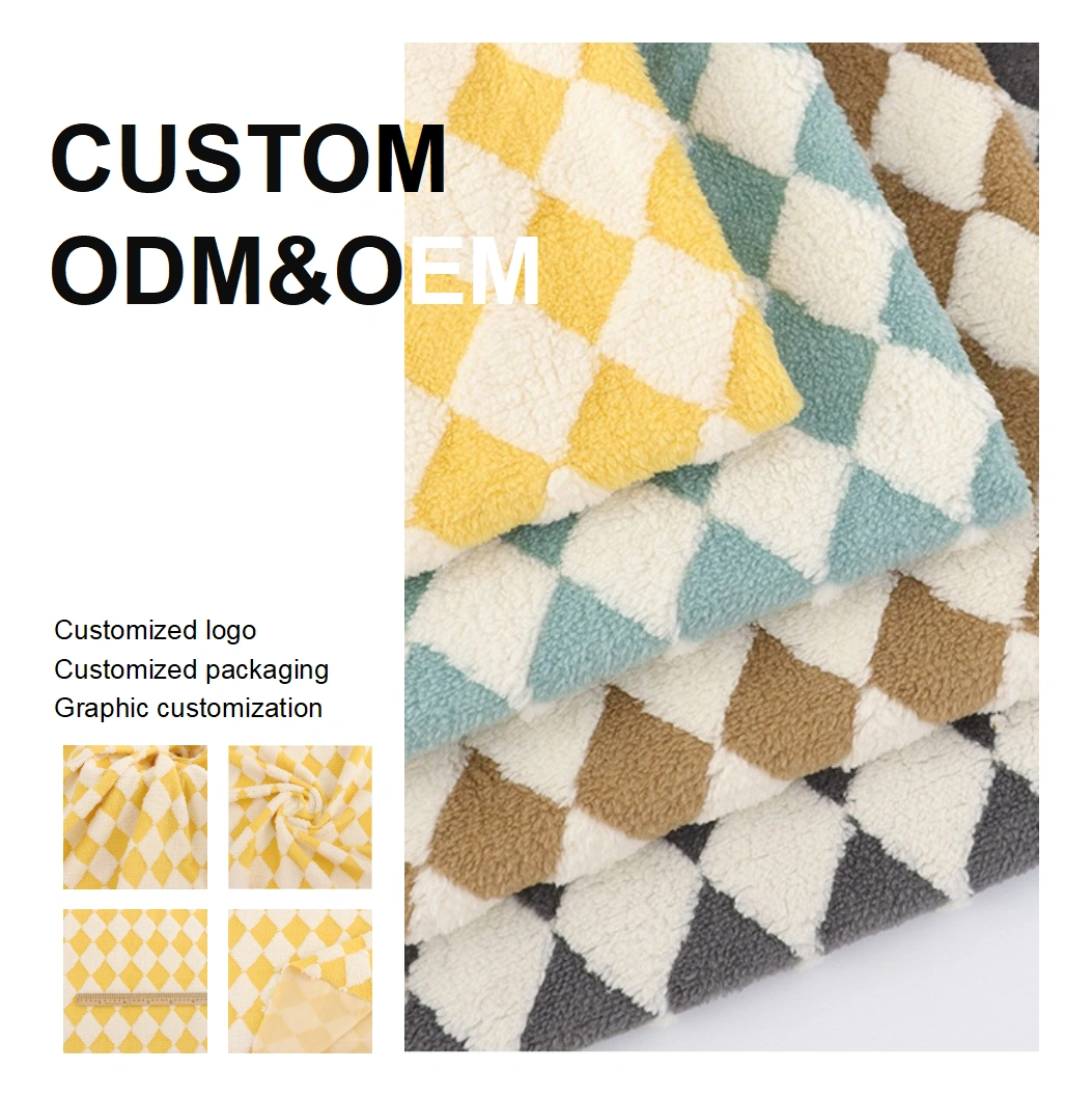 Super Soft High Quality Polyester Cationic Single Side Velvet Two-tone Velvet Jacquard Diamond Check Sherpa Fabric for Pajamas