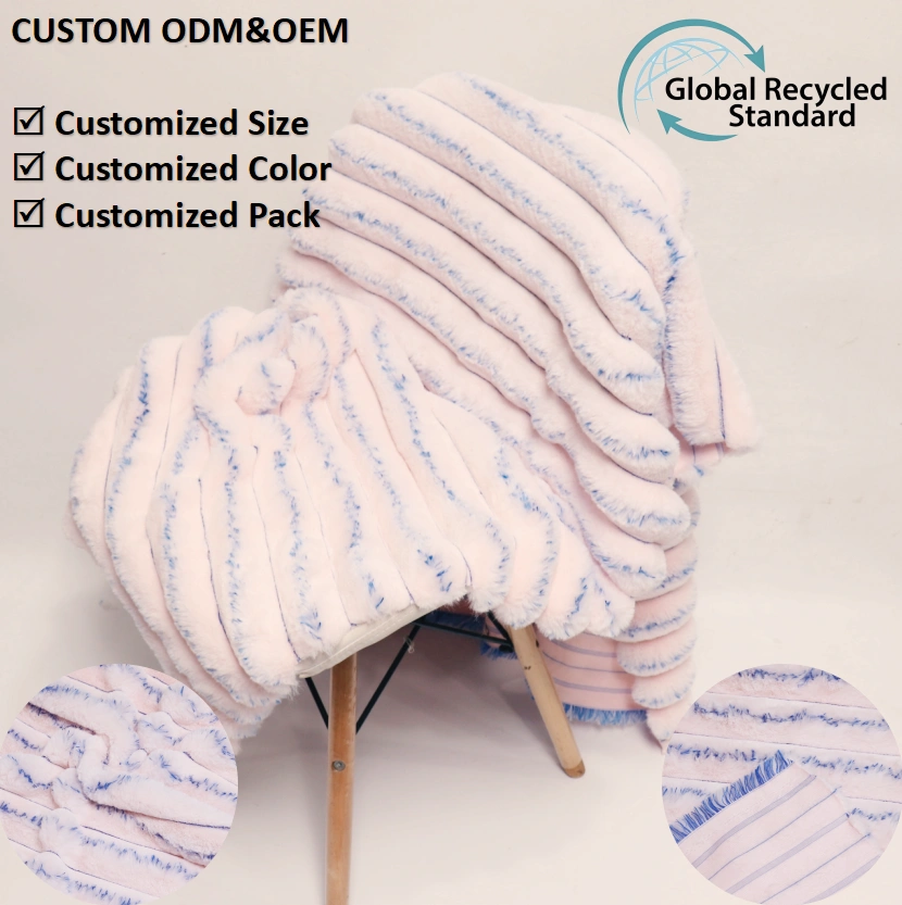Faux Rabbit Fur Jacquard Striped Blanket Cover Cushion Fabric