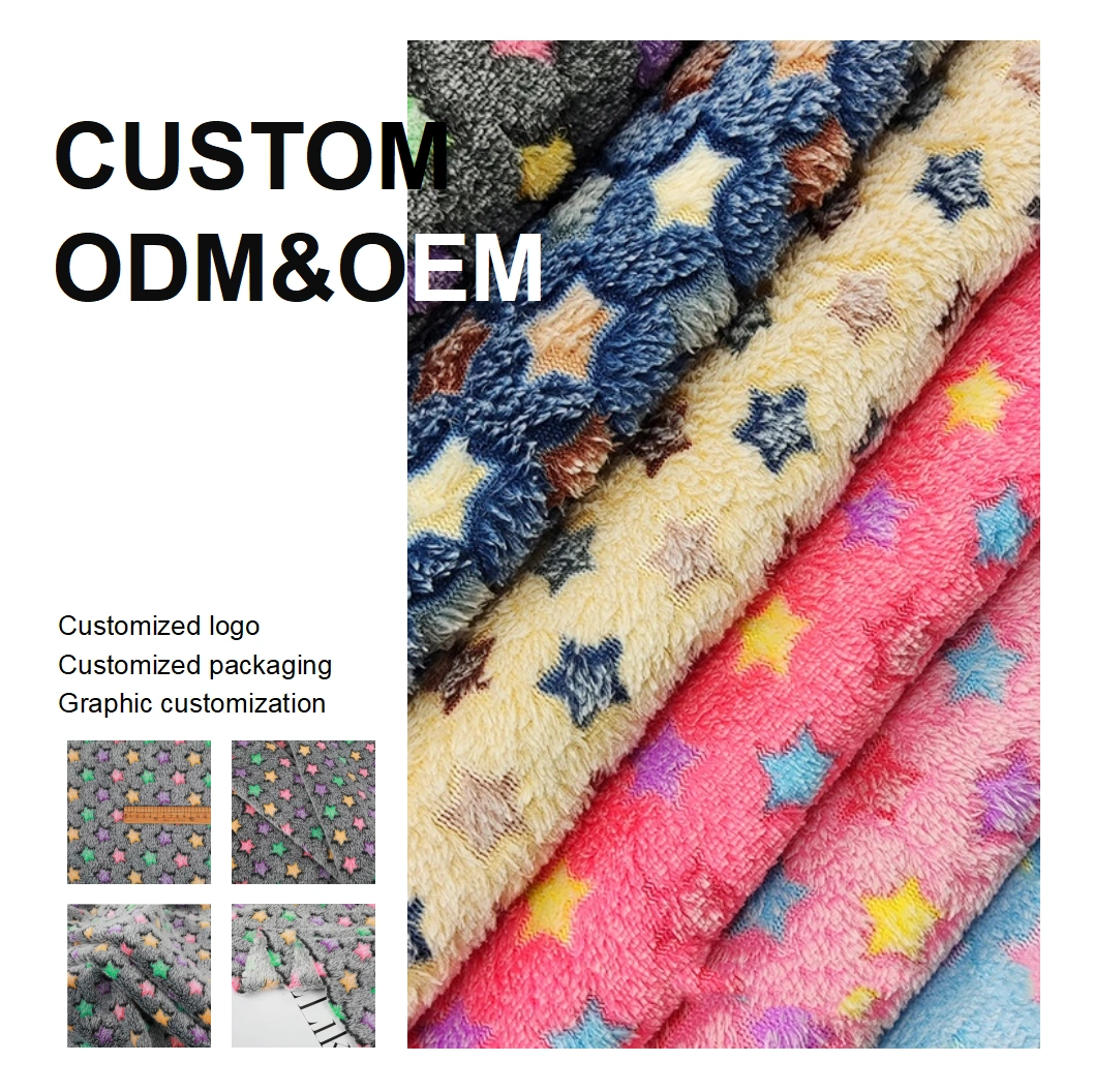 Custom Flannel Fleece Offset Printing Stars Back Print Fabric 100% Polyester Fabric Bathrobe Pajamas Fleece Pajamas Fabric Shoes
