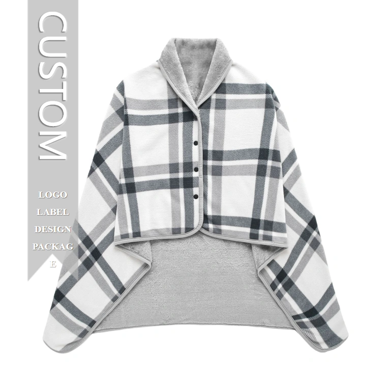 Flannel Fleece Shawl Cozy Plush Warm Wearable Throw Hooded Blanket