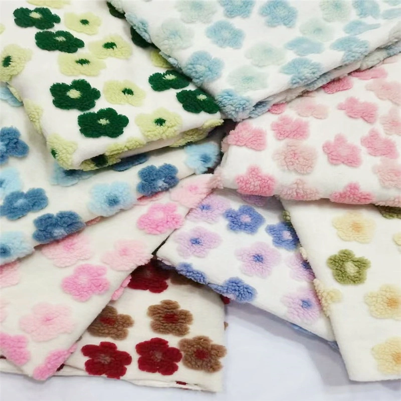 3D Three-Dimensional Jacquard Fleece Flower Strawberry Blowback Granular Faux Lamb Cashmere Fur Autumn and Winter Warm Fabric For Clothing and Bedding