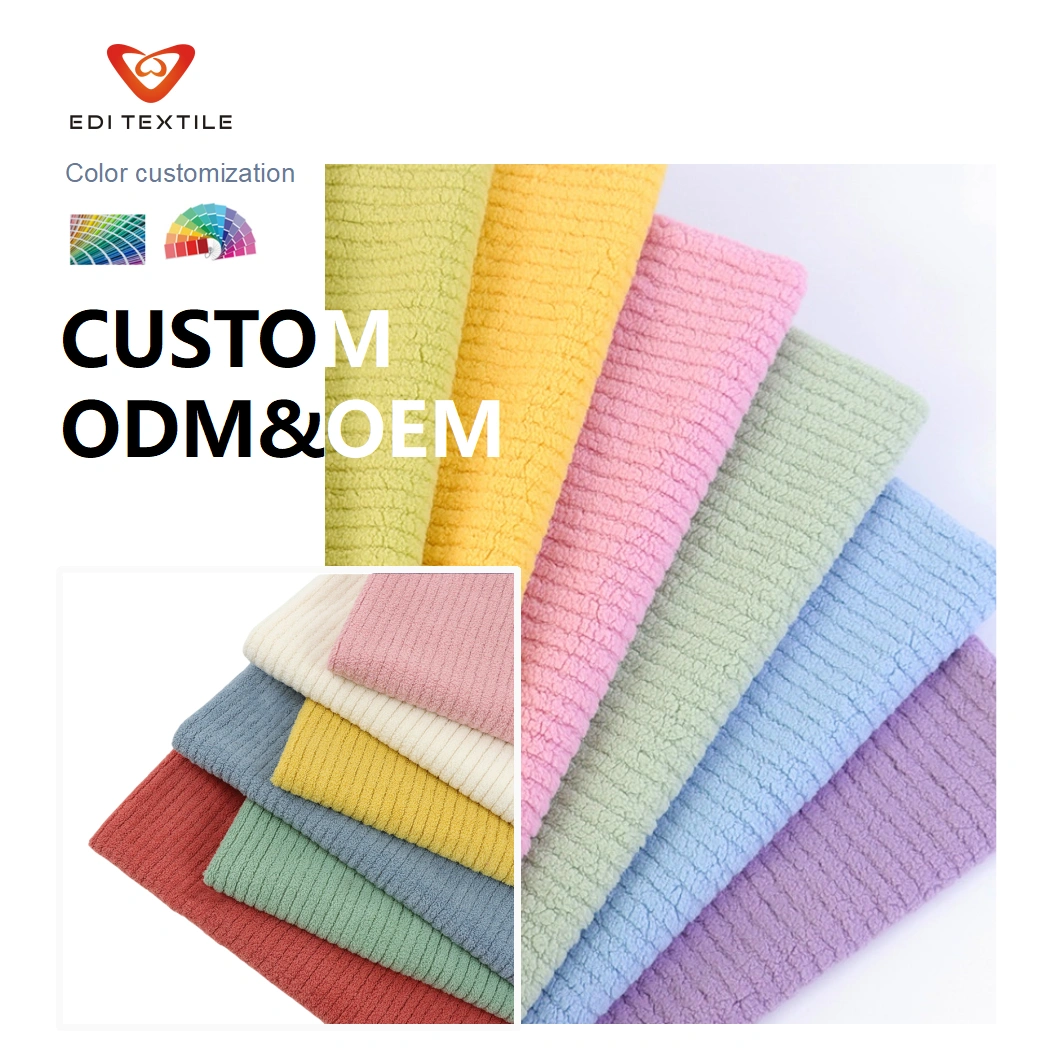 Home Textile Plush Knitted Stripe Jacquard Sherpa Fleece Fabric Thick 100% Polyester Fabric for Coat Blanket Garment