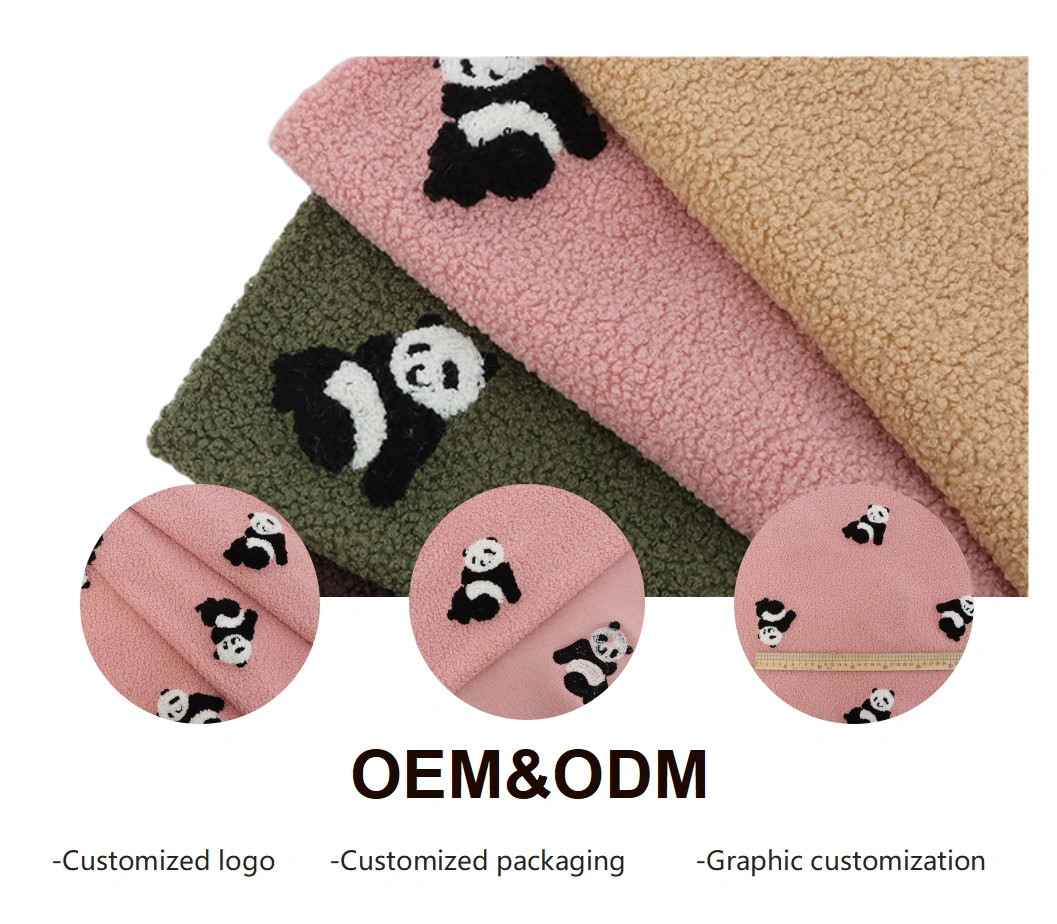 100% Polyester Panda Embroidery Curly Hair Teddy Fleece Faux Fur Knitted Fabric For Children Clothes Teddy Velvet Wrapped Fabrics