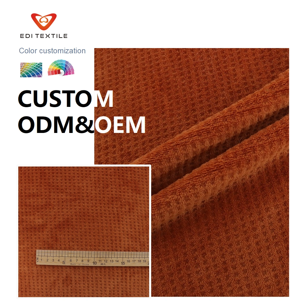 Soft 100% Polyester Waffle Plaid Warm Cozy Sofa Bed Flannel Fabric Christmas Design Modern Solid Color High Quality Sustainable