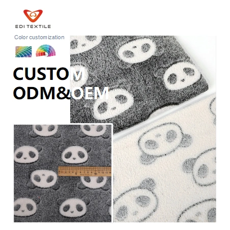 Hot Sale Double-sided Cute Panda Printed Jacquard Print Double Coral Flannel Flannelette Coral Fleece Fabric for Boy and Blanket