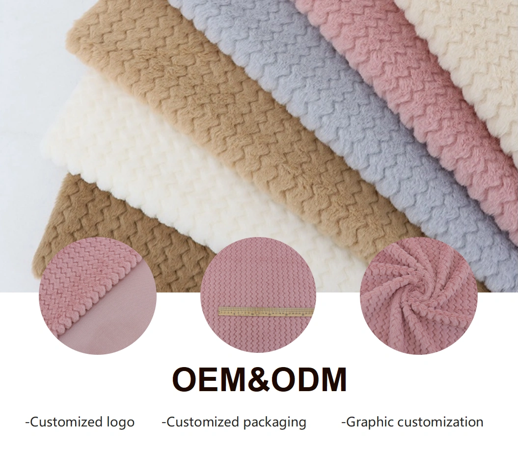 Custom Faux Rabbit Fur Jacquard Fabric Luggage Toy Pet Plush Sawtooth Fabric 100% Polyester Various Color Dyed Micro Fiber Fleece Jacquard Fabric