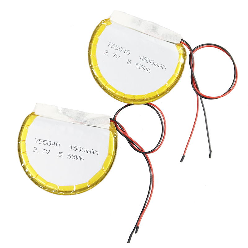 OEM ODM Lithium Polymer 3.7V 1500mAh Rechargeable 755040 Round Battery cell LiPo Batteries with Connector