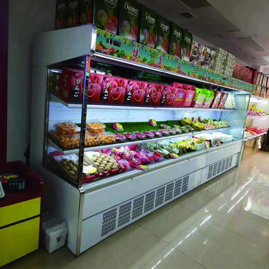Remote compressor outside multi-decks merchandising display chiller no doors