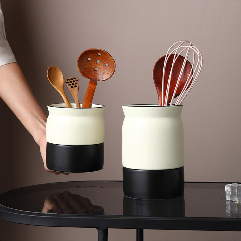 Support en céramique pour ustensiles, style nordique, organisateur de rangement pour couverts, contenant en céramique pour ustensiles de cuisine