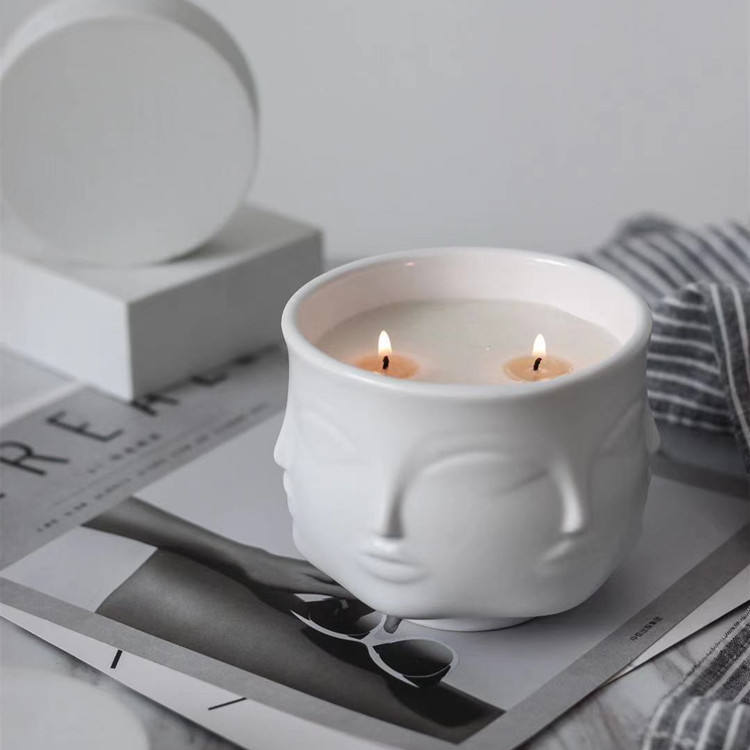 Custom Logo Nordic Luxury Face Decor 2 Wick Ceramic Empty Scented Candle Jars for Candle Making