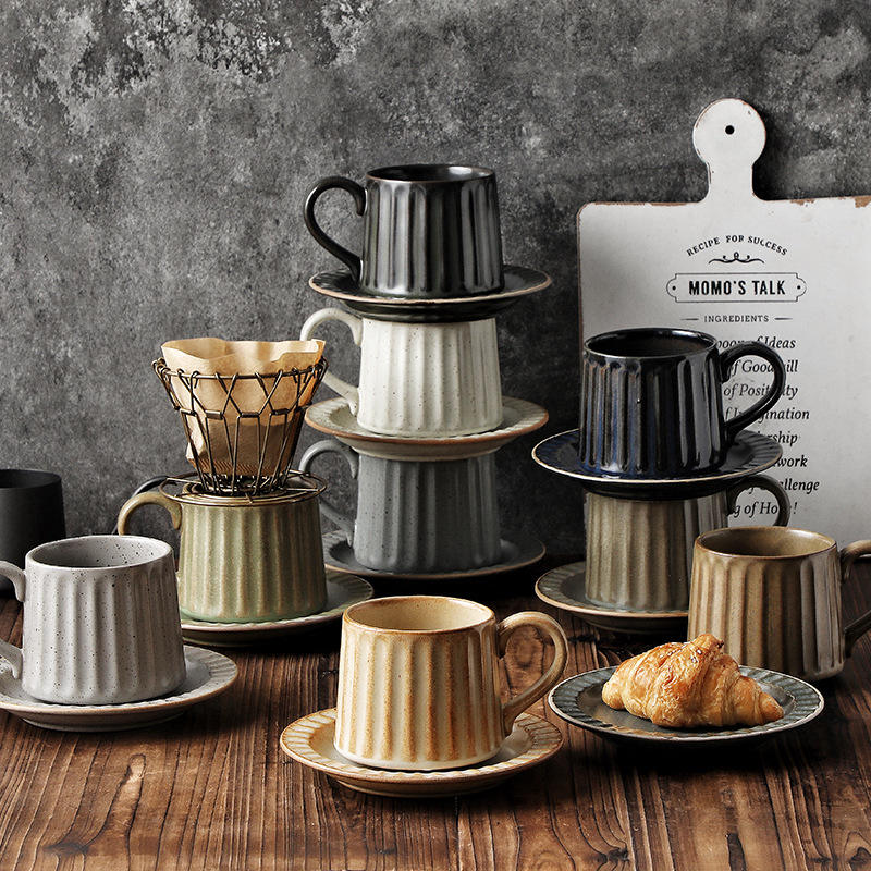 Кружки для кофе с нанесением логотипа в скандинавском стиле, керамические чашки ручной работы в японском стиле с блюдцами