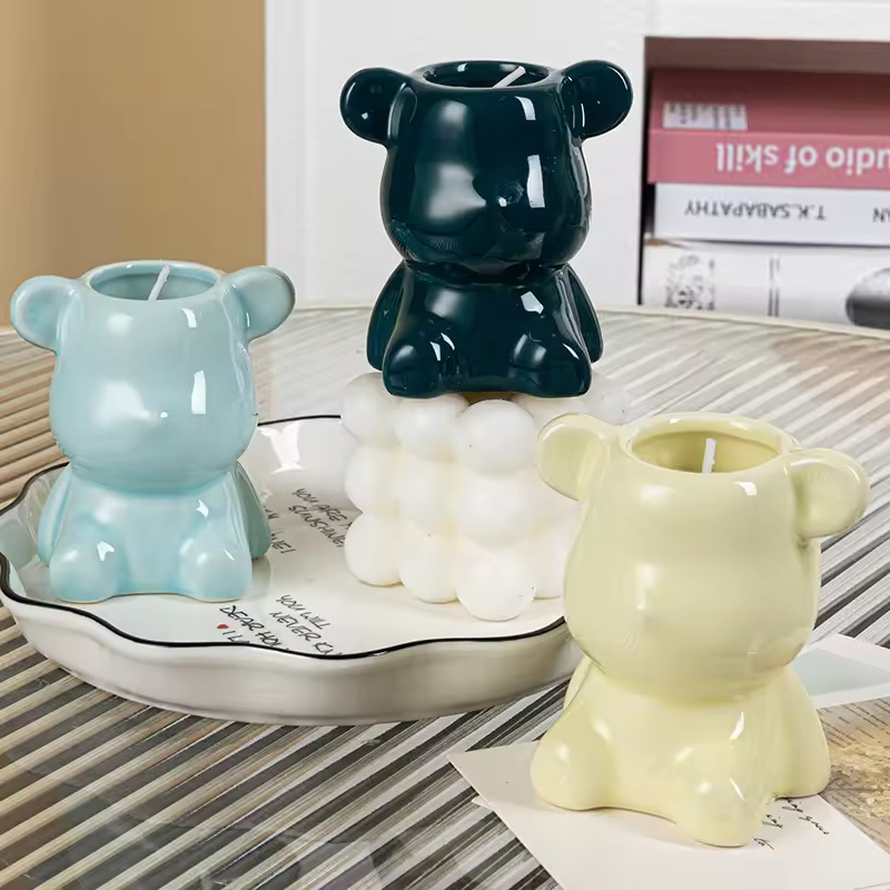 Nowe urocze słoje ceramiczne w kształcie misia na świece aromatyczne z olejkami eterycznymi - Idealny prezent urodzinowy dla dziewczyny