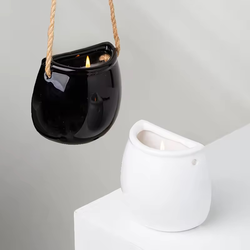 Подвесные керамические сосуды для свечей, ароматические пустые банки для свечей, черные уникальные контейнеры для свечей