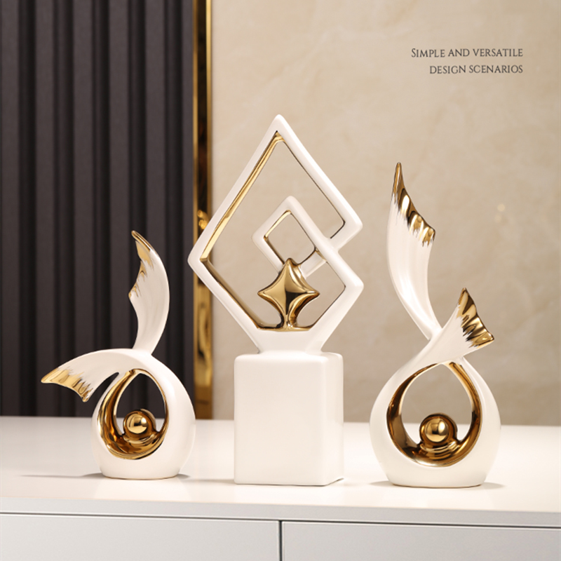 Ornaments de porcellana de luxe nòrdics moderns Escultures d'art abstracte per a la decoració de la llar Oficina Decoració de ceràmica creativa única per a la llar
