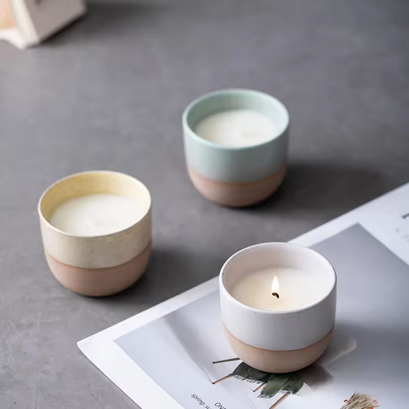 Κεραμικό Δοχείο Κεριού Πράσινο Γάλα Άσπρο Κίτρινο Προσαρμοσμένο Χρώμα ή Λογότυπο Άρωμα Δοχείο Κεριού Χωρίς Μόλυβδο Καλοπώλητο Διακόσμηση Σπιτιού