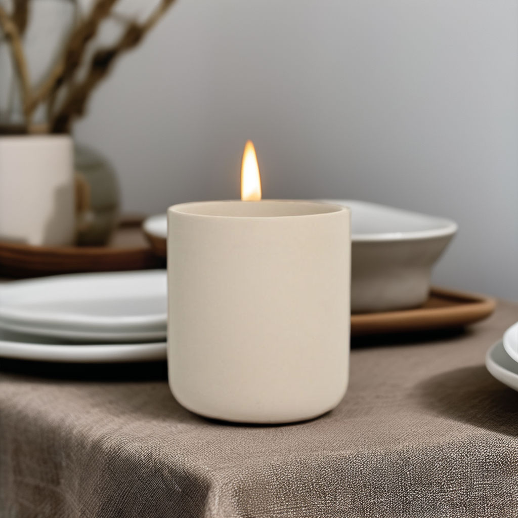 Modern Nordic Beige Ceramic Candle Jar Handmade Cylinder with Lid Home Decoration Christmas