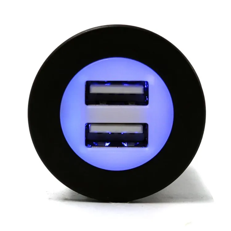 4.2A 라운드 화이트 LED 링 듀얼 USB 차량 충전기, 12V/24V 호환