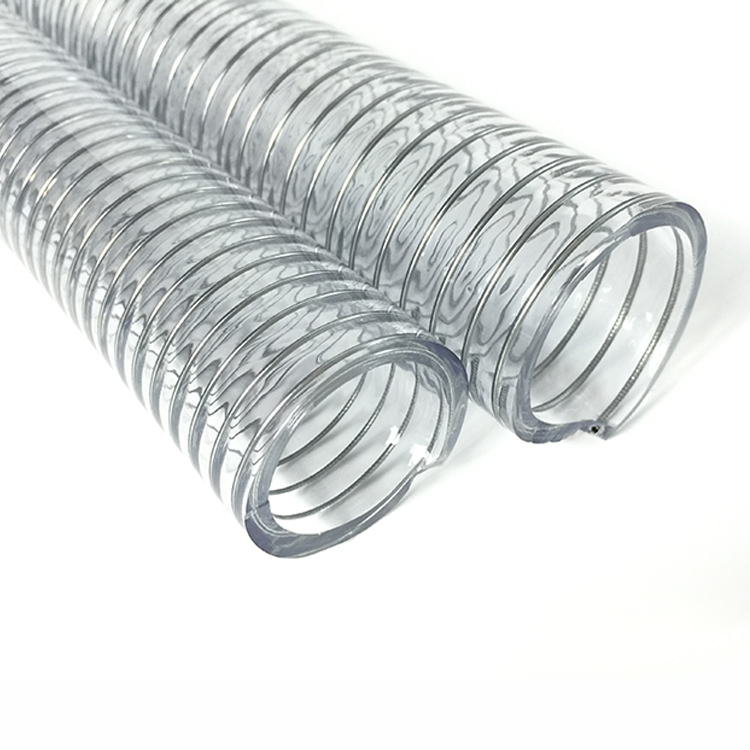 FLEXIBLE TRANSPARENT PVC SPIRAL STEEL WIRE REINFORCED HOSE PIPE WITH SPRING FOR SUCTION OF WATER FLUID DUST MINE