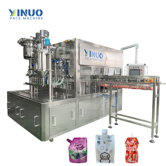 Liquid Automatic Rotative Juice Drinks Soya Milk Spout Pouch Filling Capping Machinery