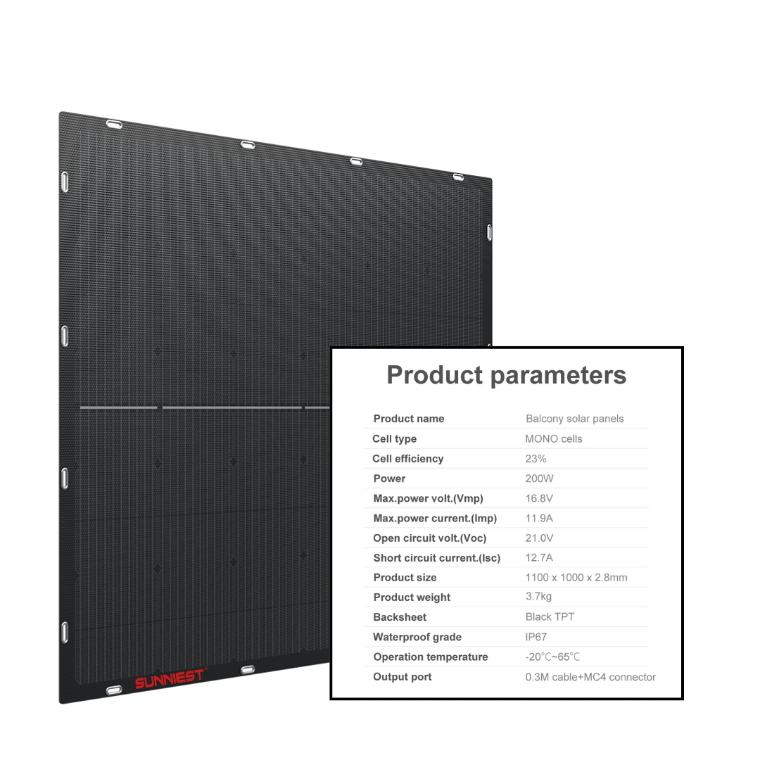 Flexible 200W Full Black  Transparent Balcony Photovoltaic Panel Solar Panel PV For EU CE Certified BIPV