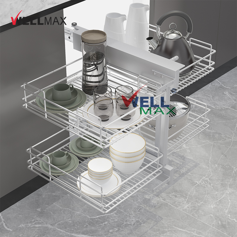 WELLMAX جدید باورچی خانے اسٹوریج کابینہ لوازمات باہر ھیںچو دھاتی دراز ٹوکری گھومنے اندھے جادو کونے