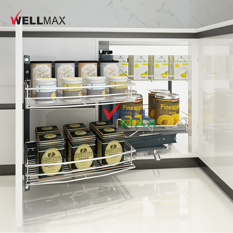 WELLMAX میجک کورنر پول آؤٹ بسکٹ ڈریو آксیسیریز سافٹ کلوسنگ کیبنٹ آرگینائزر کitchen کورنر بسکٹ