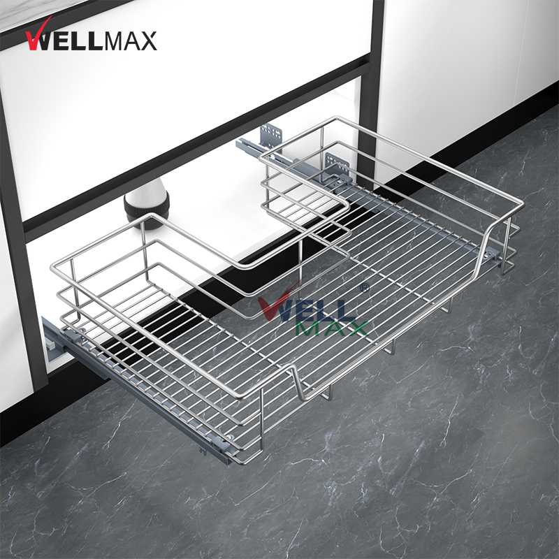 WELLMAX Heavy-Duty Space-Saving Under Sink Pull Out Drawer Basket