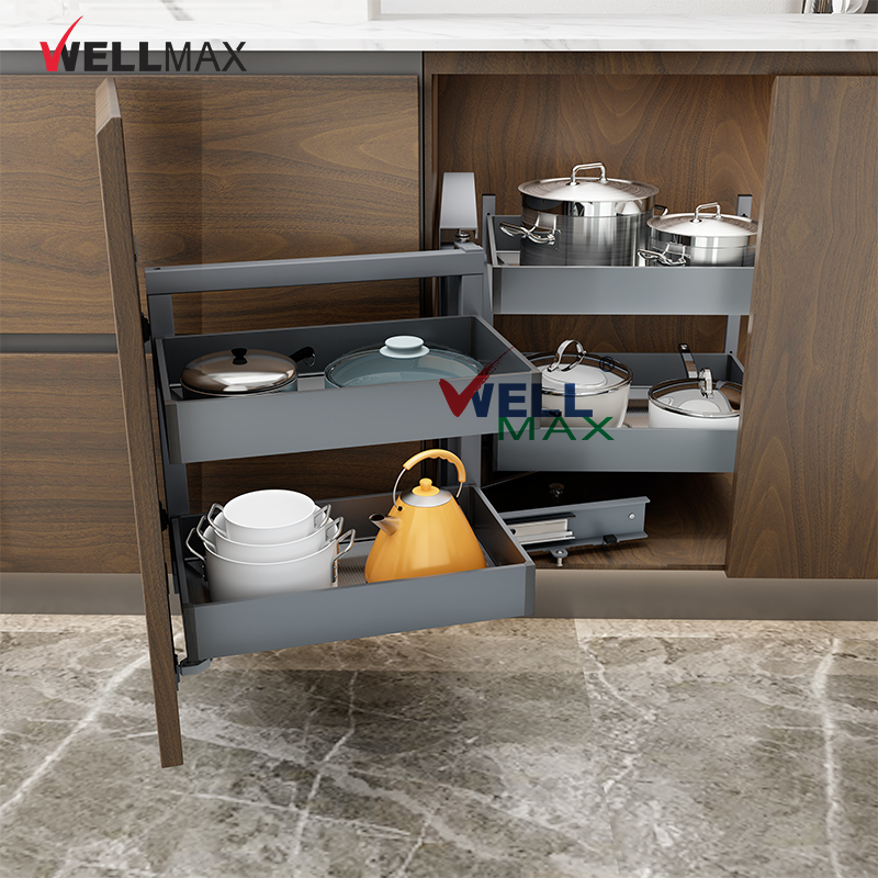 WELLMAX کitchen کابنٹ اسٹوریج منظم کونے کی شلف پول آؤٹ دروازہ باسکٹ جادوئی کونہ