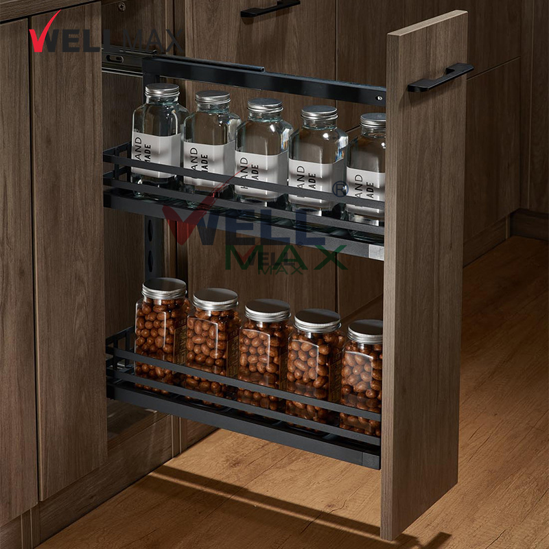 WELLMAX سلائیڈنگ مسالے ریک میجک کورنر سائیڈ Маونٹ ڈریو پینٹری آرگنائزر پول آؤٹ اسٹوریج باسکٹ