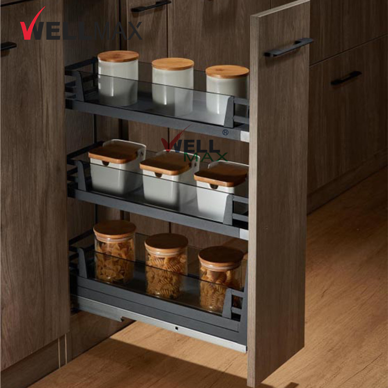 WELLMAX کitchen ہارڈوئیر فٹنگز ڈریو بسکٹ سافٹ کلوز اسٹوریج پول آؤٹ بسکٹ اسپائیس ریک