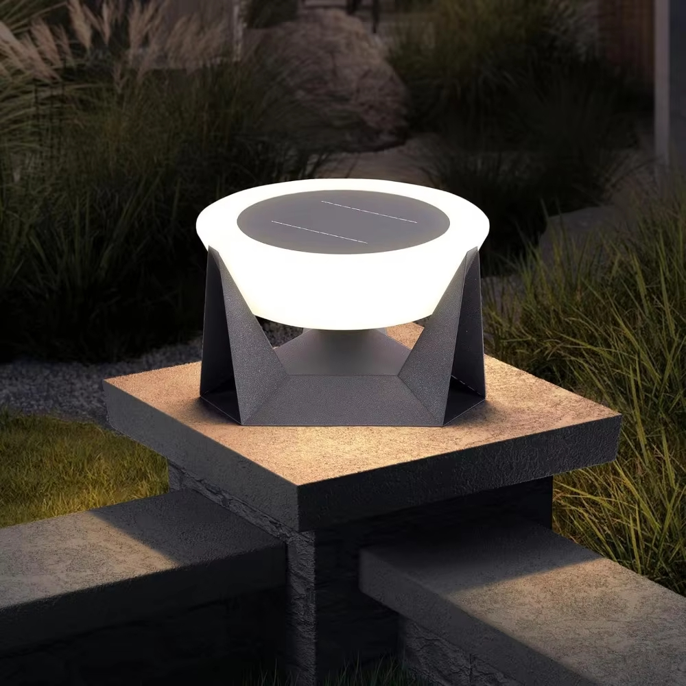 Outdoor Solar Post Light, Modern LED Fence Deck Cap Lamp IP65 Waterproof Lantern 3000K Luxury Landscape Column Lighting