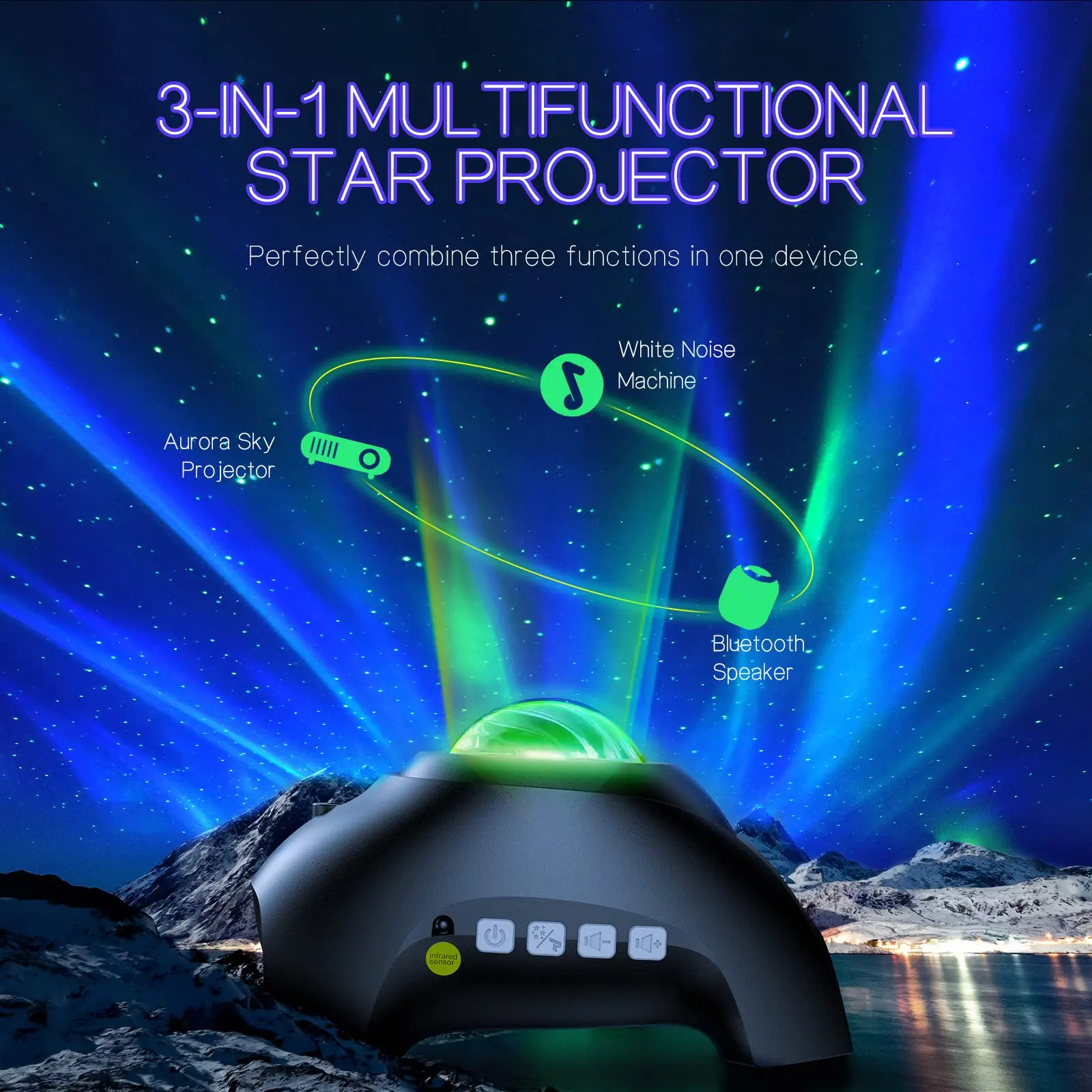 aurora projector night lights led star projector for bedroom nebula lamp remote control white noises bluetooth speaker-4