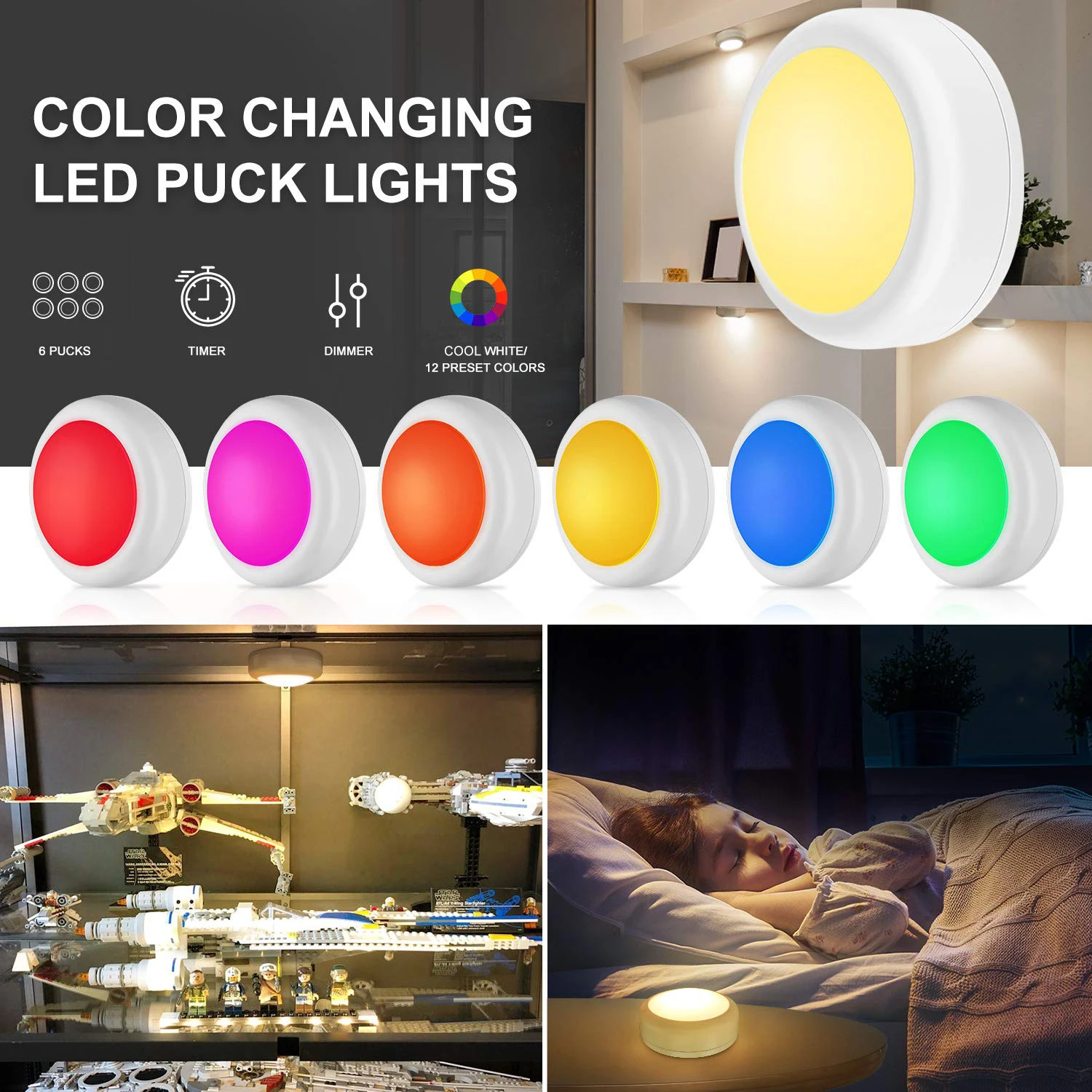 battery powered interior closet light led puck lamp remote control 13 colors decoration for wardrobe under cabinet night light-1