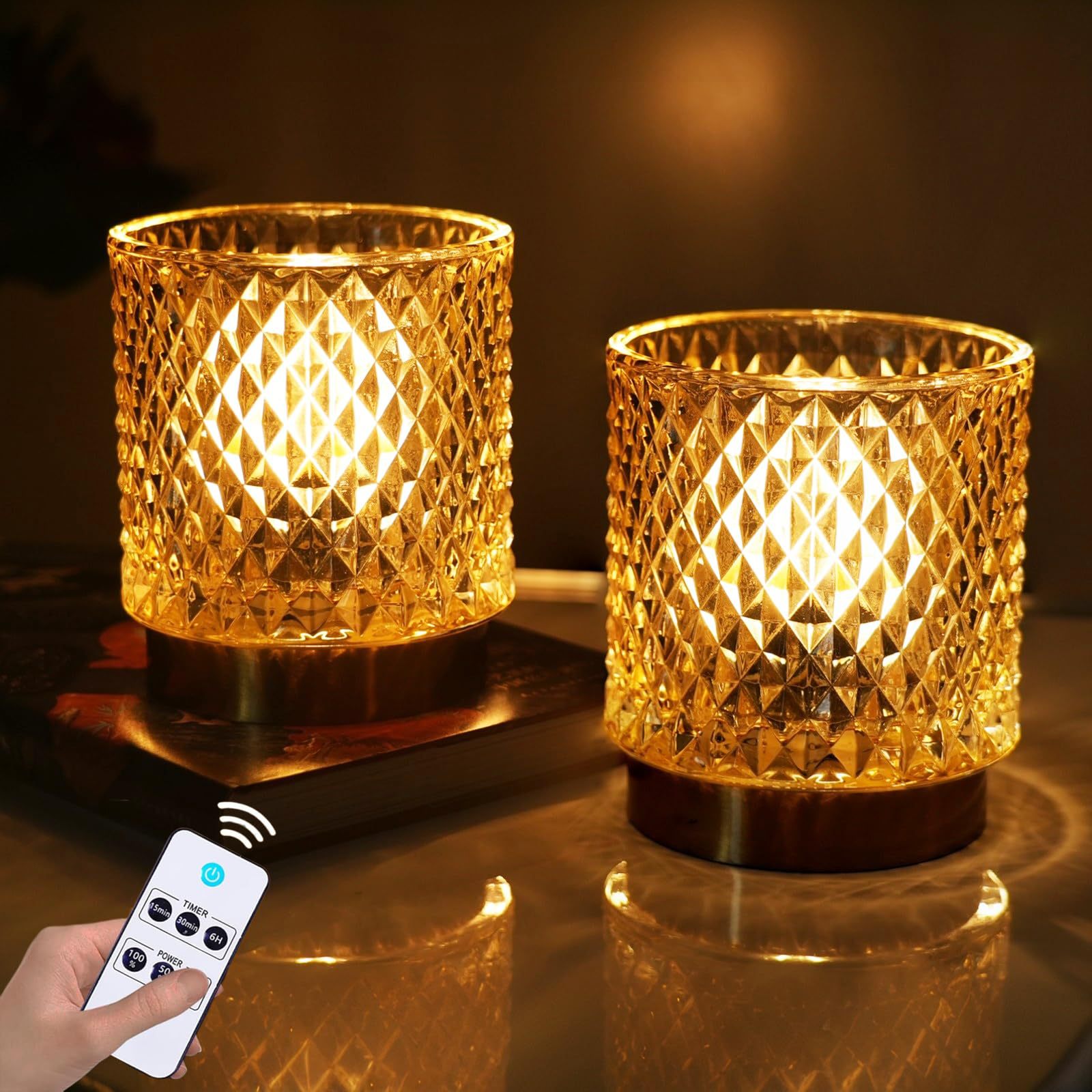 Battery-Operated Modern Rhombus Design Glass Table Lamp