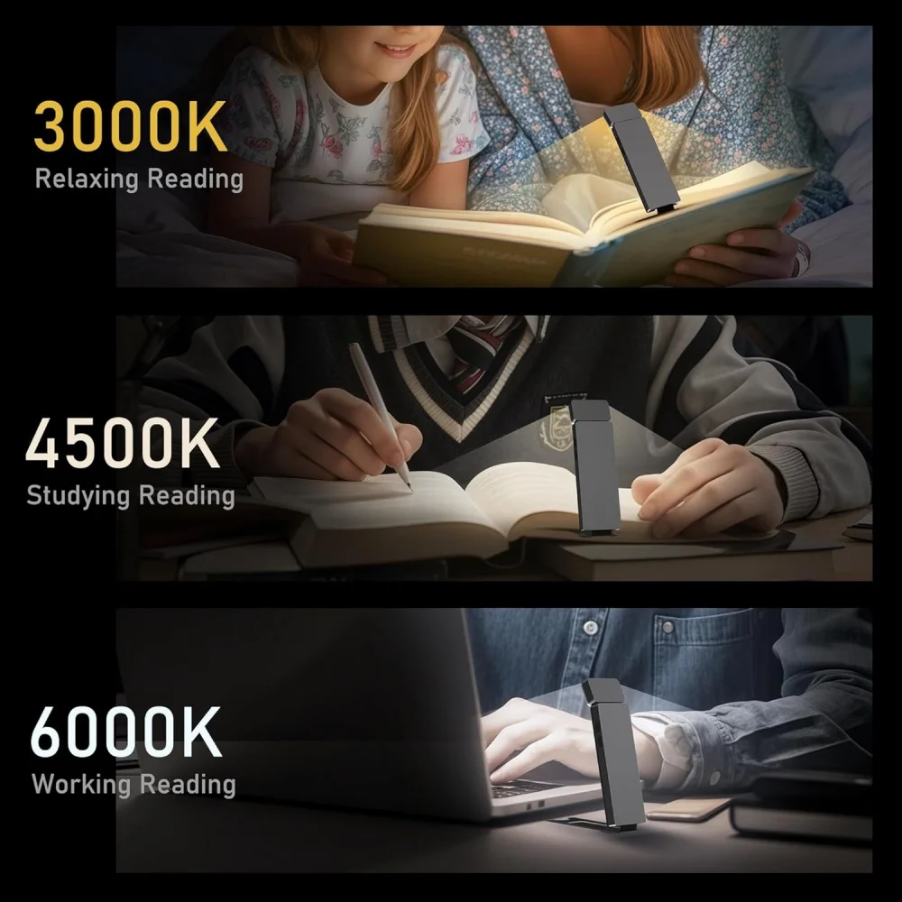 led rechargeable clip on book light 3 colors 5 brightness bed reading night light eye protection bookmark lamp mini book lamp-3