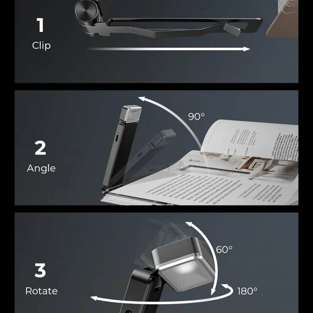 led rechargeable clip on book light 3 colors 5 brightness bed reading night light eye protection bookmark lamp mini book lamp-5