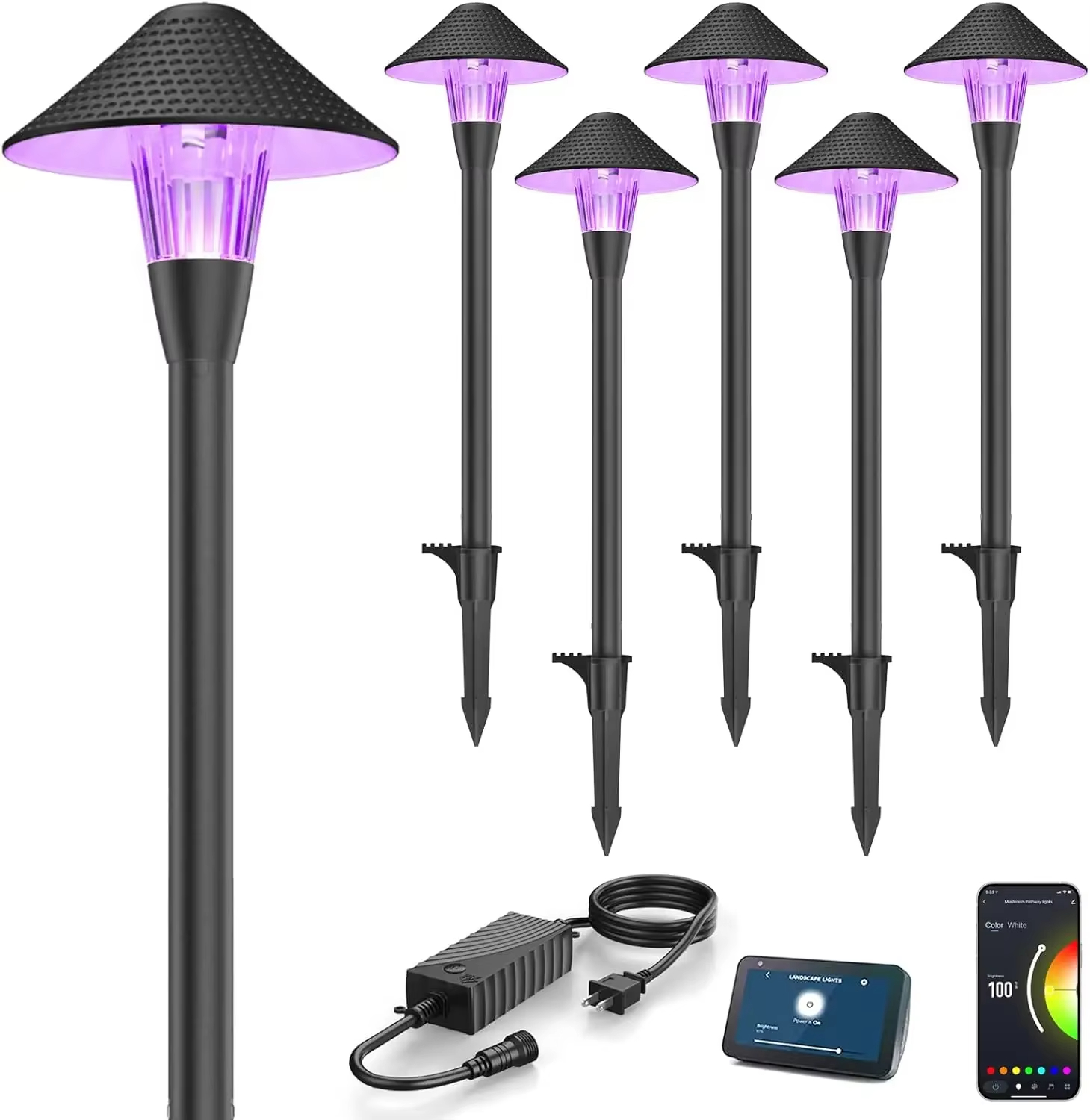 Low Voltage Landscape Lights 200LM Smart Pathway Lights with APP Control Adjustable Warm White & RGB Compatible with Alexa