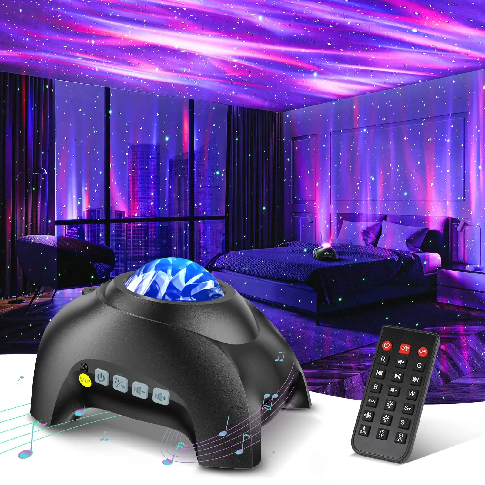aurora projector night lights led star projector for bedroom nebula lamp remote control white noises bluetooth speaker-2