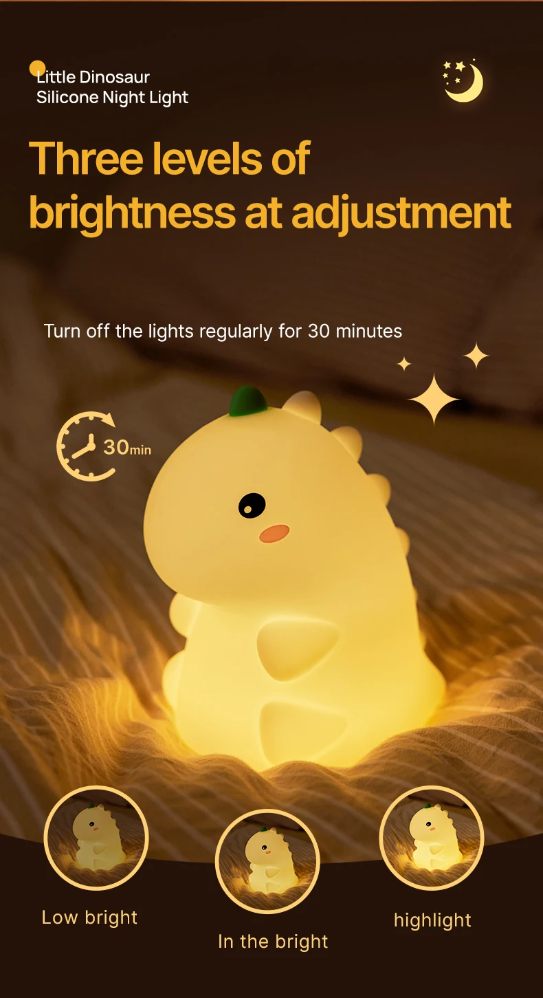 led night light dinosaur silicone night lamp usb rechargeable timing bedside table lamp room decor kids baby nightlight gift-5